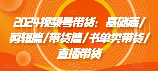 2024视频号带货：基础篇/剪辑篇/带货篇/书单类带货/直播带货-聊项目