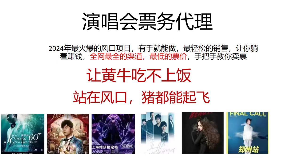 （12111期）演唱会门票代理，2024年低价票，小白能上手，手把手教你卖票，日入2000+.-聊项目